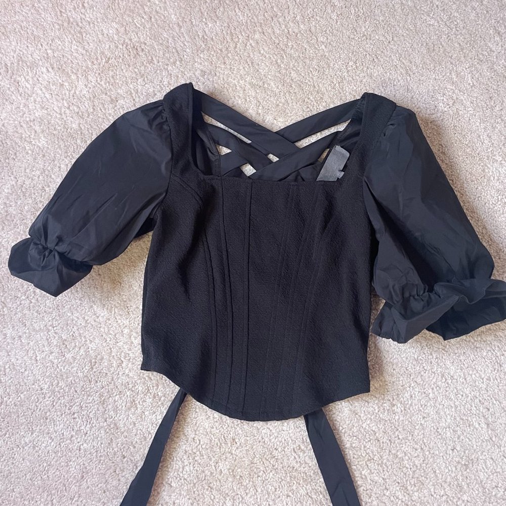 Anthropologie Black Strap-Back Crop Top Size L